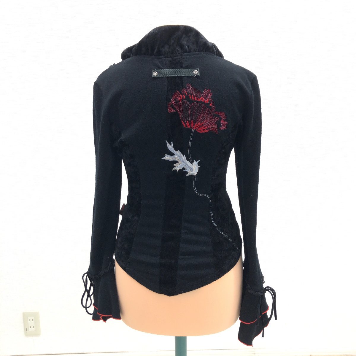 ●Ozz On オッズオン ベロア切替 ニット フリル レース カットソー F 黒 ブラック 編み上げ カットソー 長(zhǎng)袖 y2k archive グランジ パンク