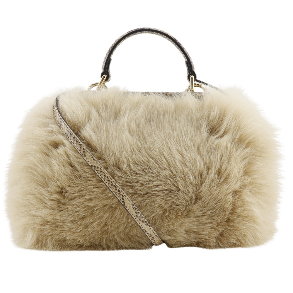 FENDI フェンディ ピーカブー アイコニックミニ 2WAYショルダー ハンドバッグ パイソン×ファー ベージュ レディース【I171625069】中古_画像1