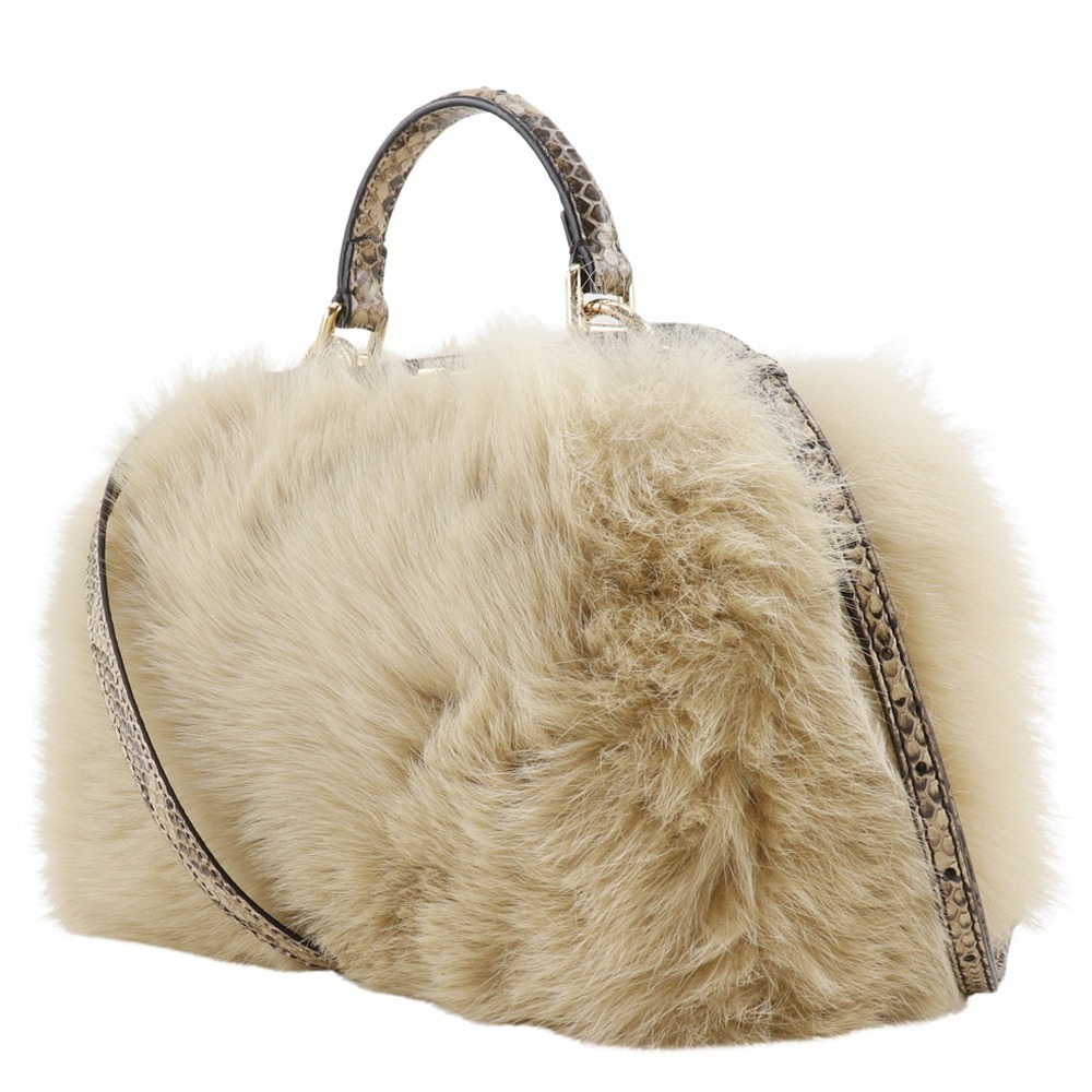 FENDI フェンディ ピーカブー アイコニックミニ 2WAYショルダー ハンドバッグ パイソン×ファー ベージュ レディース【I171625069】中古_画像2