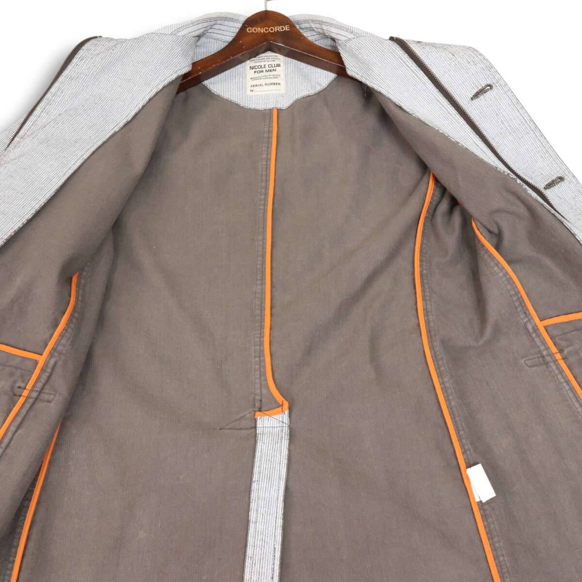 Y2K 00s★ NICOLE CLUB FOR MEN ニコルクラブ フォーメン 秋冬★ コーティング ストライプ コート Sz.48 メンズ_画像5