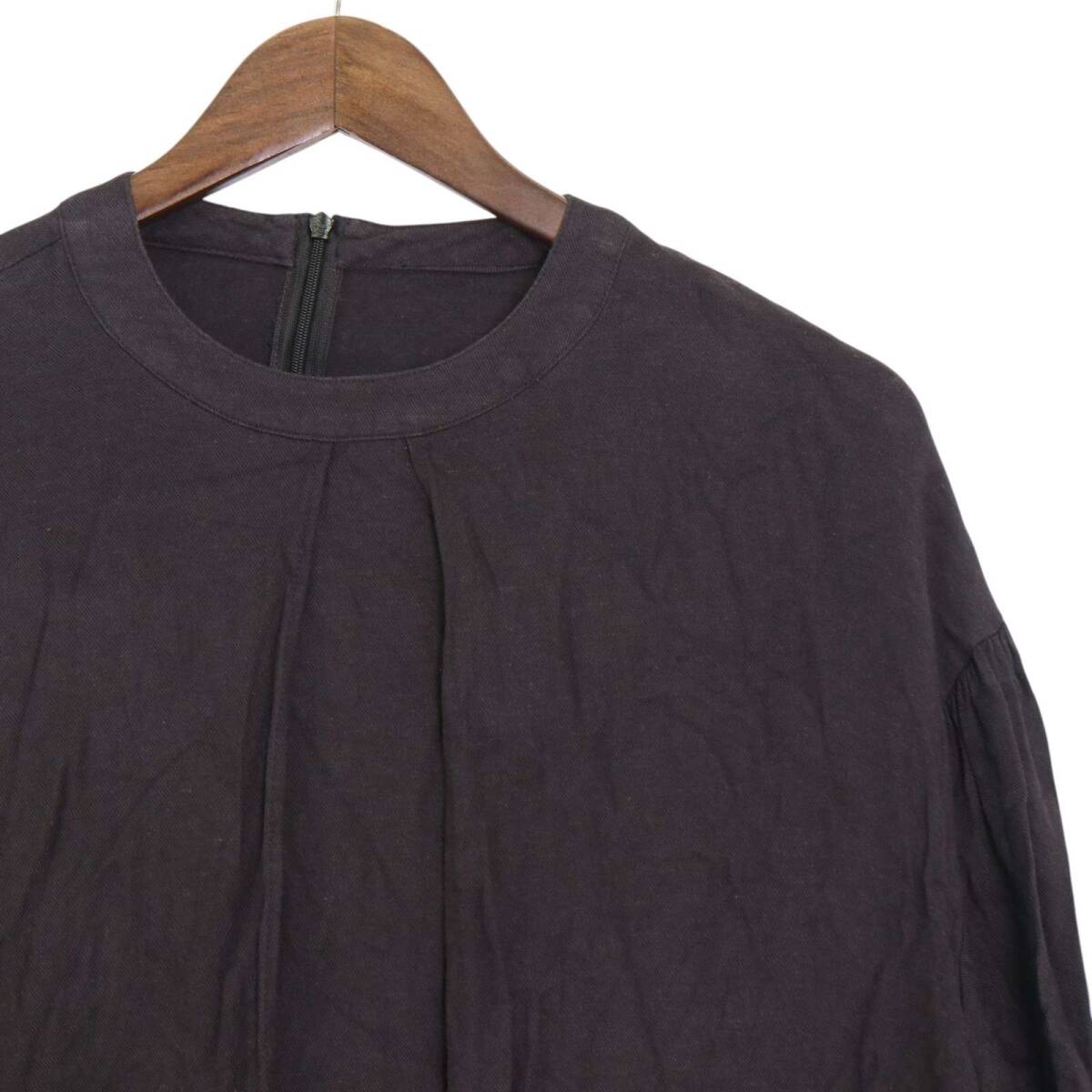 KBF ケービーエフ 春夏★ レーヨン 麻 ロング マキシ丈 スモック ワンピース Sz.One レディース 黒_画像2