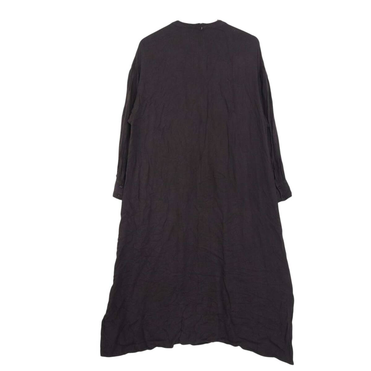 KBF ケービーエフ 春夏★ レーヨン 麻 ロング マキシ丈 スモック ワンピース Sz.One レディース 黒_画像4