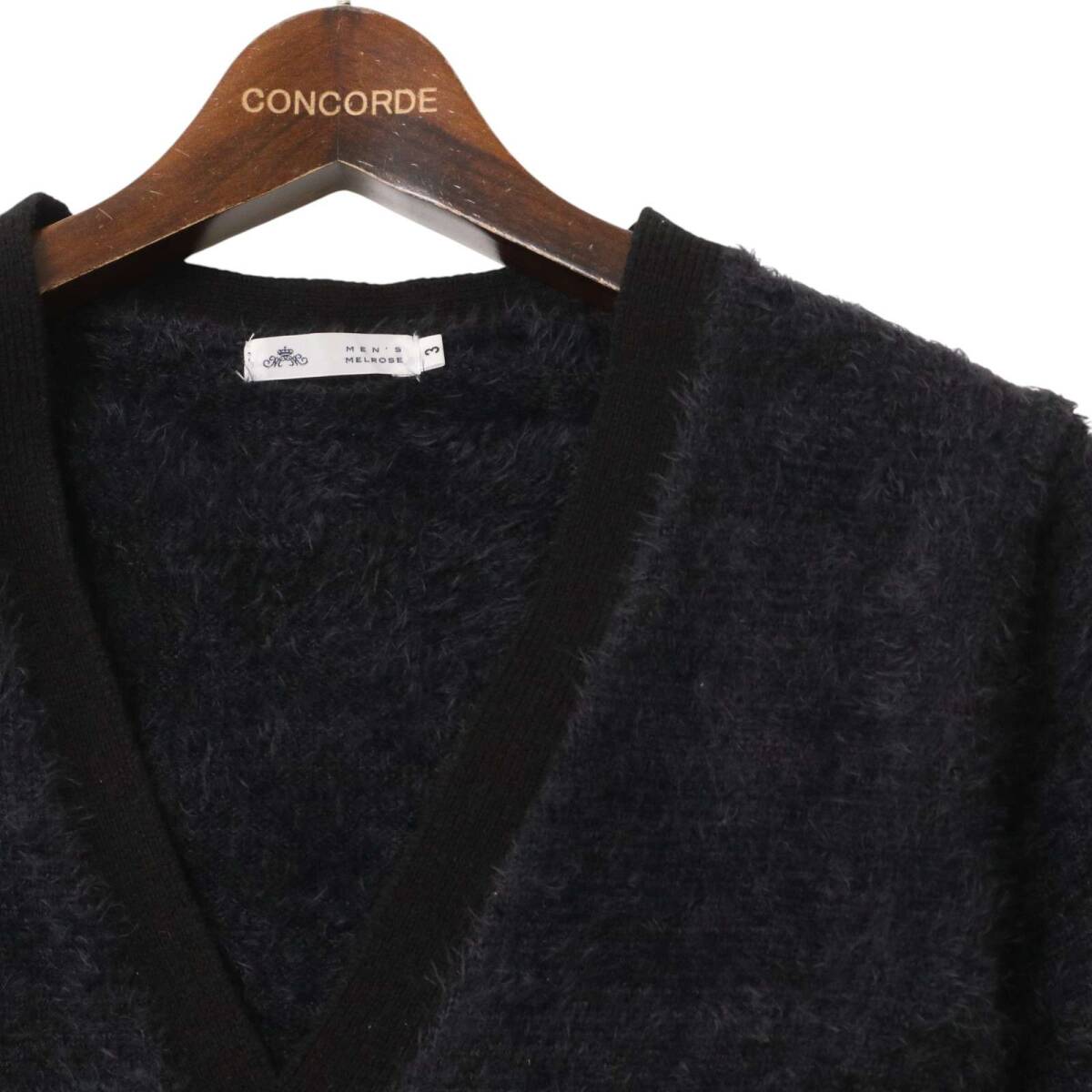 MEN'S MELROSE メンズメルローズ 秋冬 ウール混★ バイカラー フェザーヤーン ニット カーディガン 羽織り Sz.3 メンズ_画像2