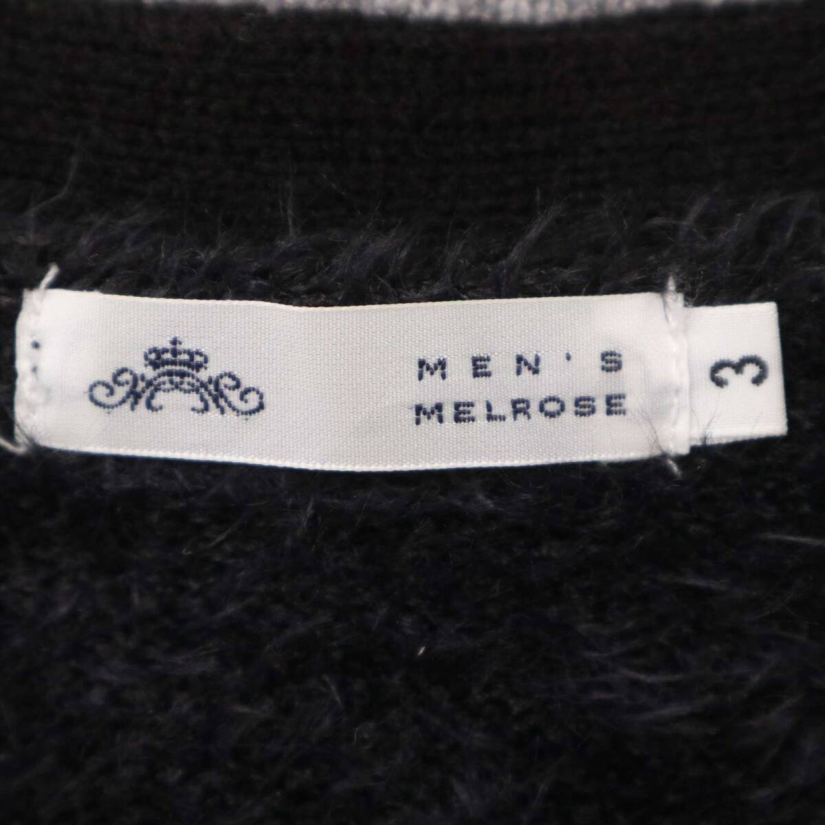 MEN'S MELROSE メンズメルローズ 秋冬 ウール混★ バイカラー フェザーヤーン ニット カーディガン 羽織り Sz.3 メンズ_画像5