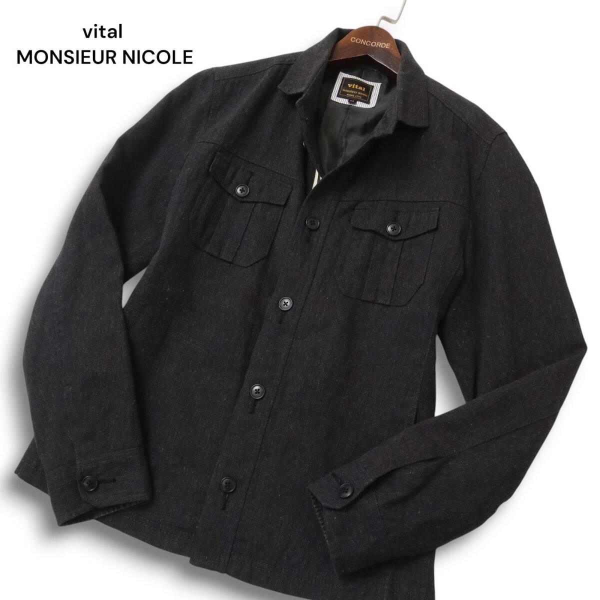 vital MONSIEUR NICOLE ムッシュ ニコル 秋冬 ウール★ 長袖 ワーク シャツ ジャケット Sz.48　メンズ グレー_画像1