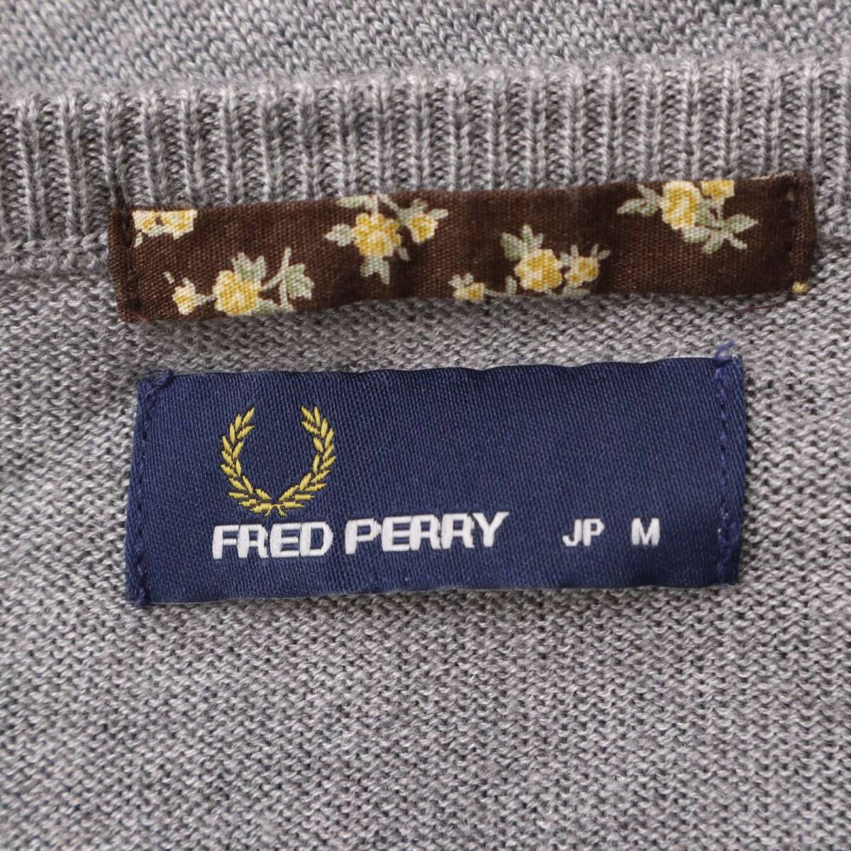 FRED PERRY Fred Perry осень-зима шерсть .*a-ga il рисунок свитер V шея вязаный Sz.M мужской пепел серый 