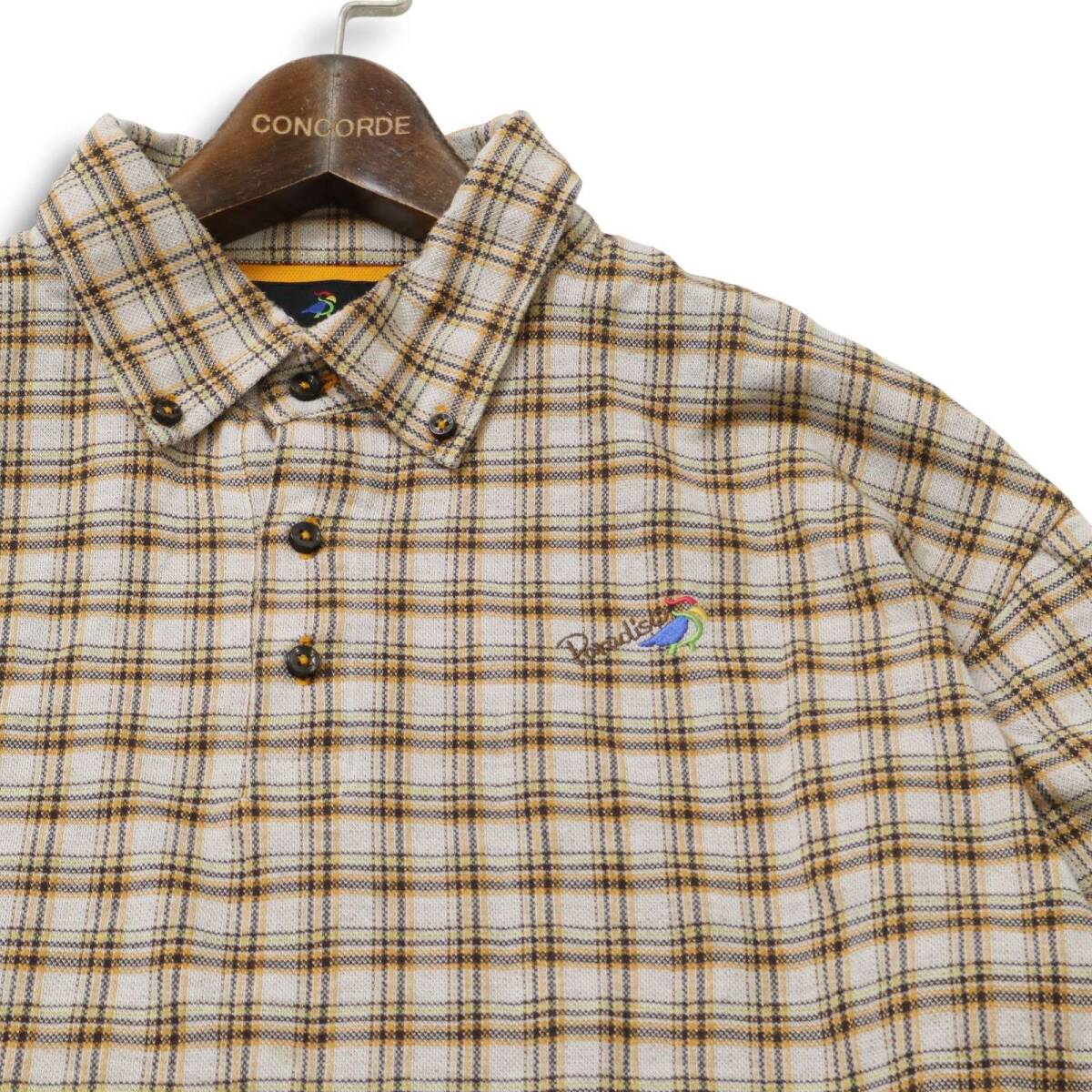 Paradiso パラディーゾ ゴルフ 通年★ ロゴ刺繍 長袖 ボタンダウン チェック ポロシャツ Sz.LL メンズ 大きいサイズ 日本製_画像2