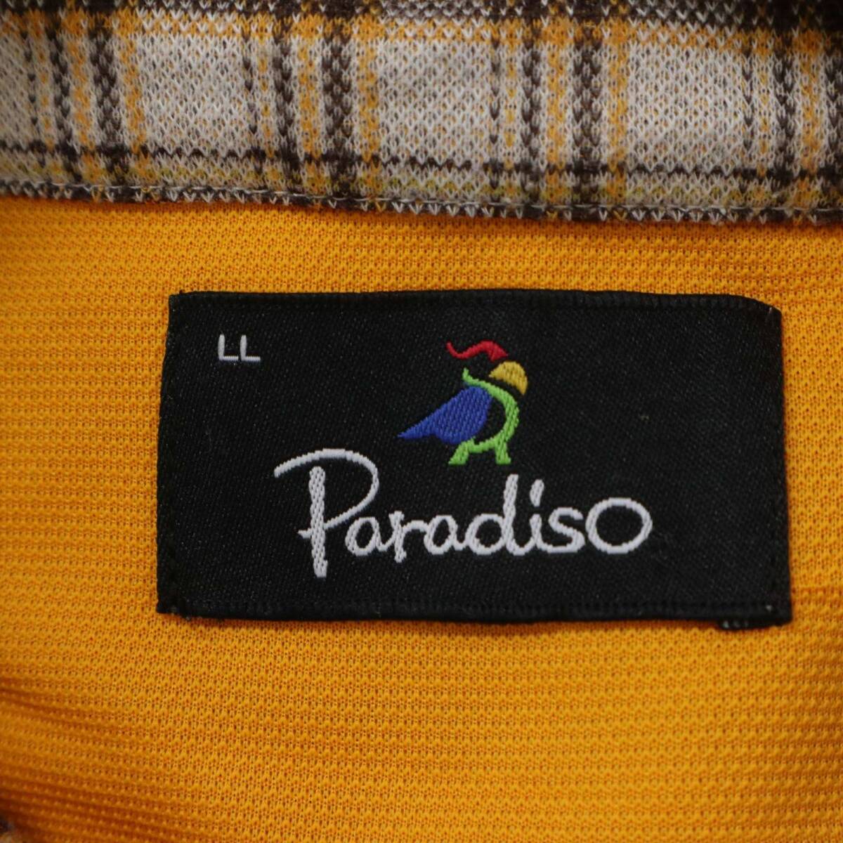 Paradiso パラディーゾ ゴルフ 通年★ ロゴ刺繍 長袖 ボタンダウン チェック ポロシャツ Sz.LL メンズ 大きいサイズ 日本製_画像6