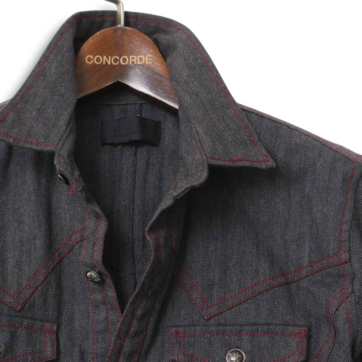 A.S.M アトリエサブ メン 通年 ヘリンボーン柄★ 長袖 ウエスタン シャツ Sz.50 メンズ 灰 グレー ASM_画像2