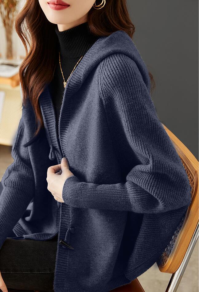 同梱1万円送料無料■秋冬 パーカー ニット カーディガン レディース フード付き ドルマン袖 長袖 着痩せ 羽織 通勤 ニットアウター■カーキ_画像7