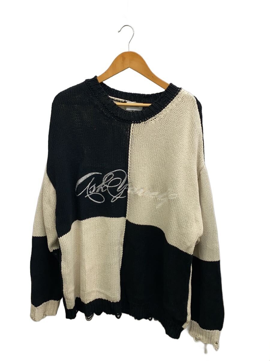 ASKYURSELF◆Chunky Checkered Knit Sweater/ニット・セーター(薄手)/M/コットン/BLK