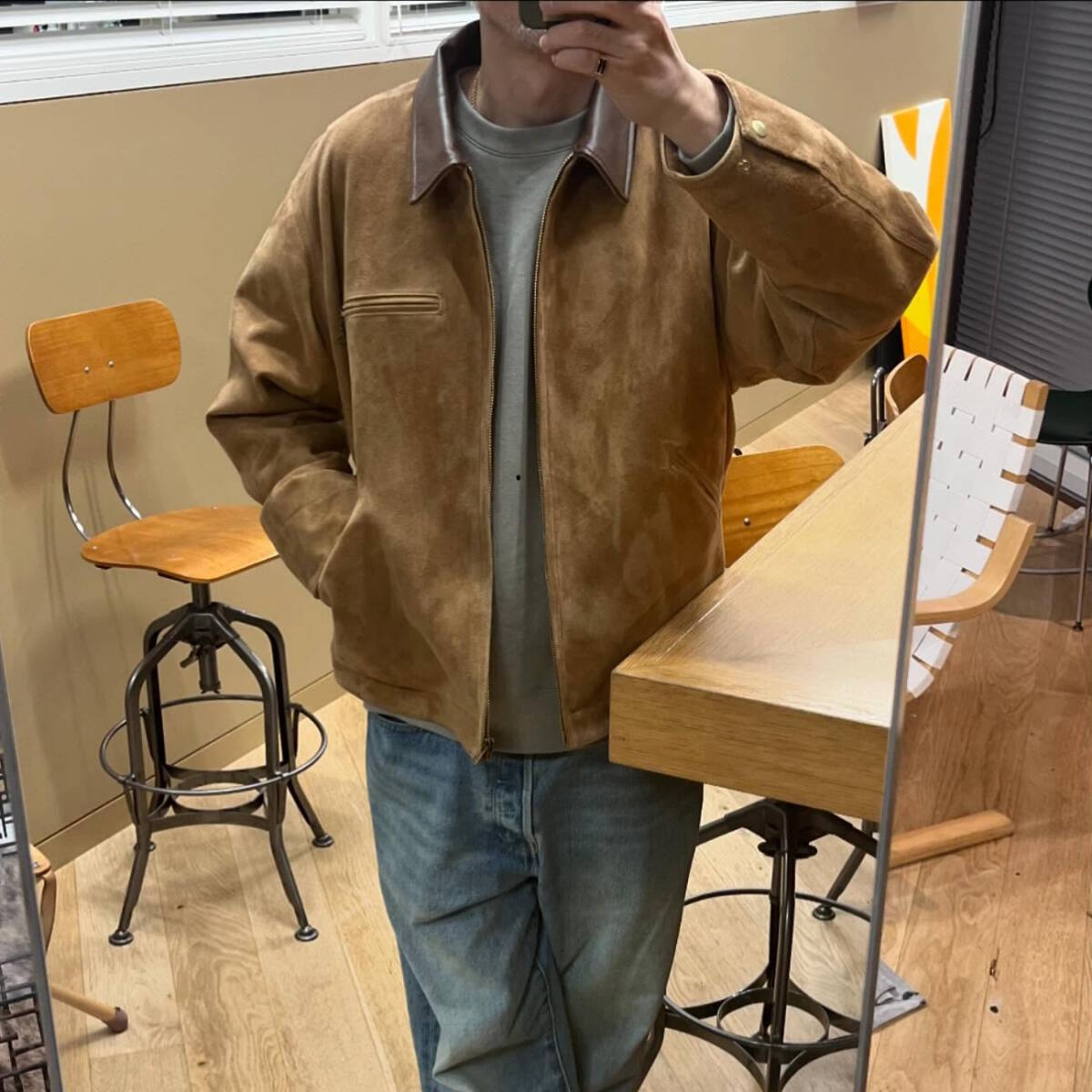 BELL STAMP WEAR CAR LOVE JAM BROWN L ベルスタンプウェア やぎ革 本革 GOAT LEATHER Suede スエード レザー ジャケット 革ジャン_画像3