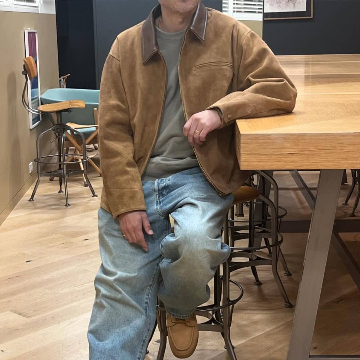 BELL STAMP WEAR CAR LOVE JAM BROWN L ベルスタンプウェア やぎ革 本革 GOAT LEATHER Suede スエード レザー ジャケット 革ジャン_画像4