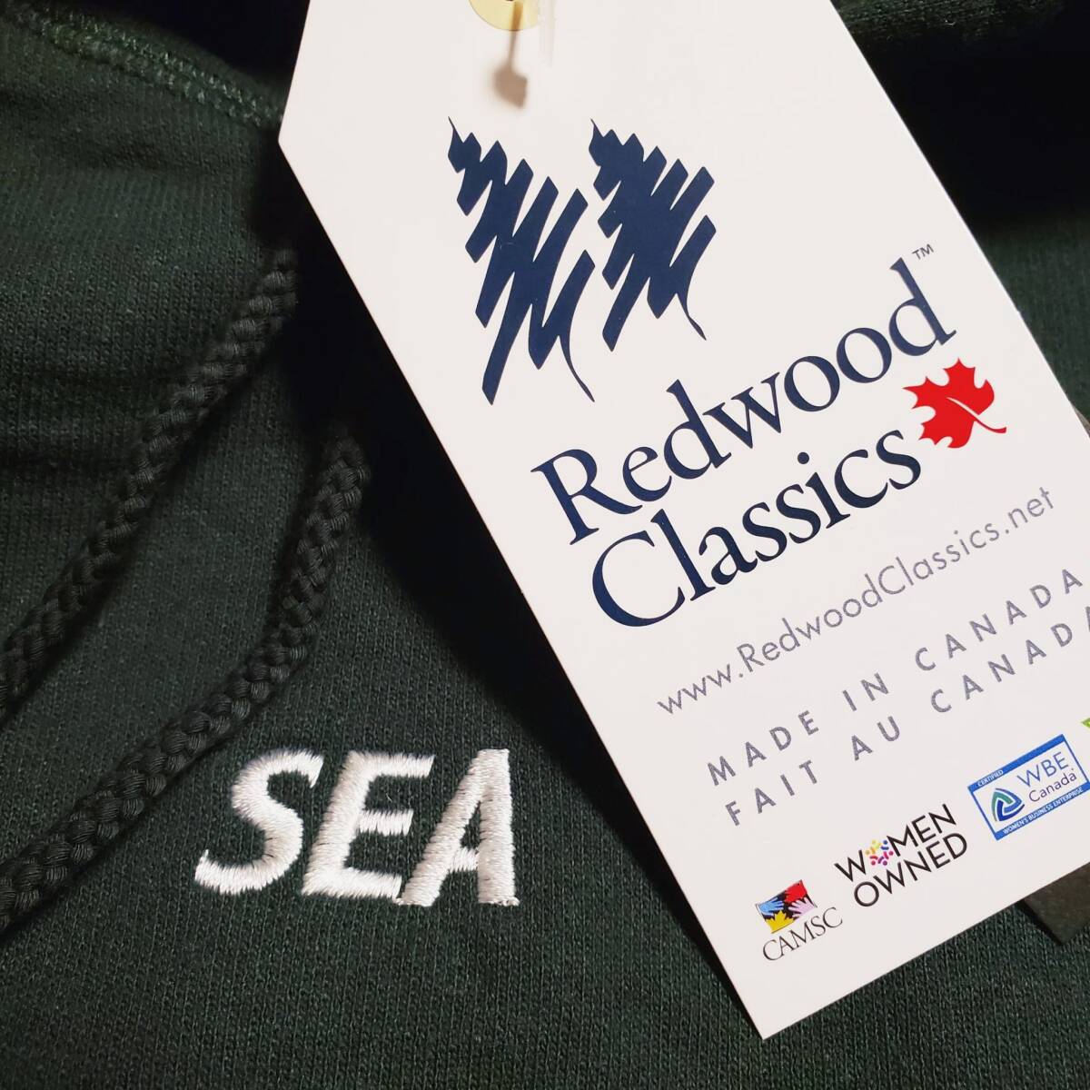 WIND AND SEA RED WOOD CLASSICS WDS DELUXE HOODIE GREEN XL ウィンダンシー カナダ製 MADE IN CANADA ヘビーウェイト 裏起毛 パーカ_画像9