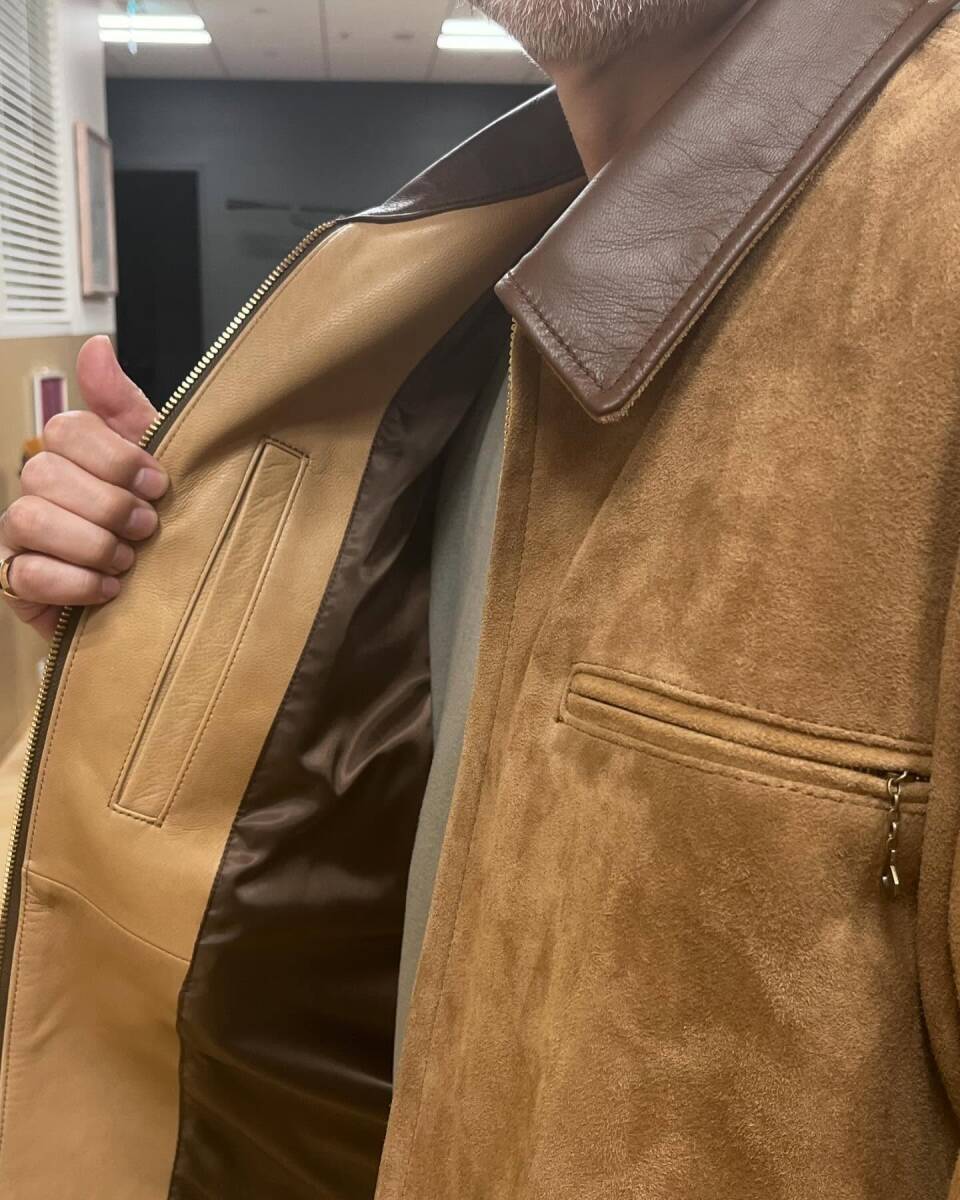 BELL STAMP WEAR CAR LOVE JAM BROWN L ベルスタンプウェア やぎ革 本革 GOAT LEATHER Suede スエード レザー ジャケット 革ジャン_画像5