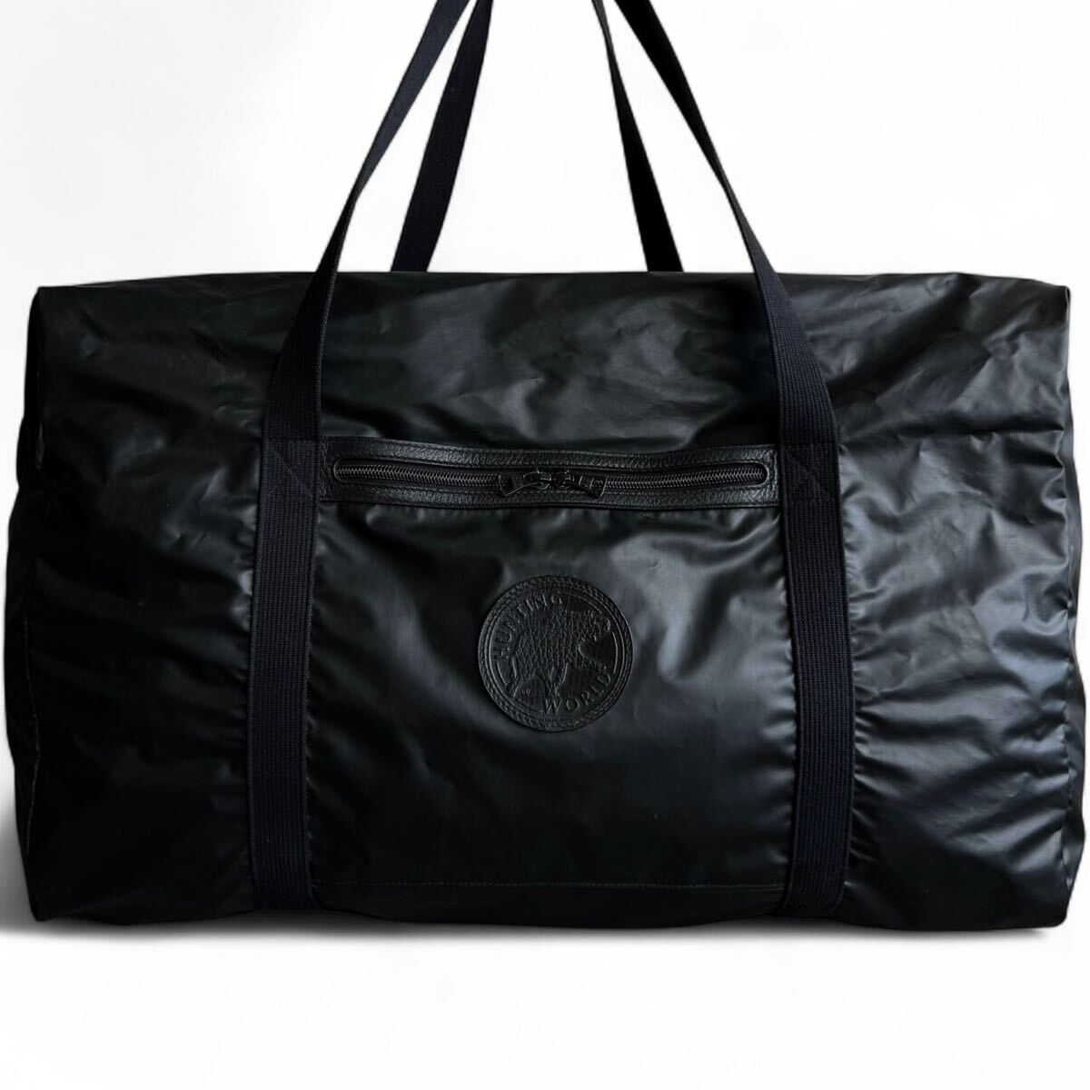 極美品/大容量●HUNTING WORLD ハンティングワールド ボストンバッグ ビジネス バチュークロス ナイロン レザー メンズ 出張 ブラック 黒