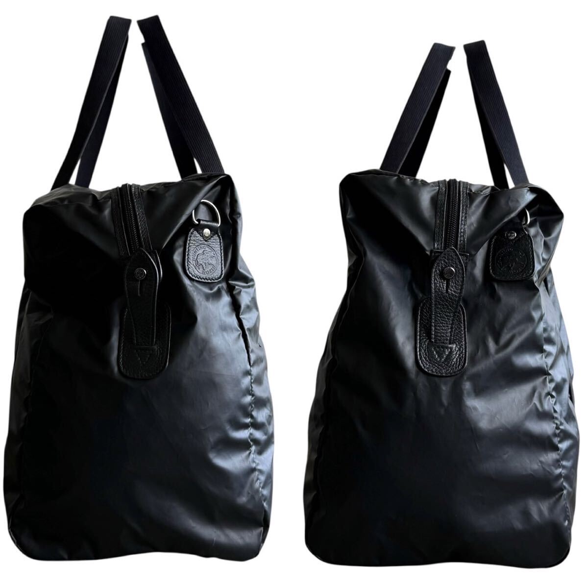 極美品/大容量●HUNTING WORLD ハンティングワールド ボストンバッグ ビジネス バチュークロス ナイロン レザー メンズ 出張 ブラック 黒