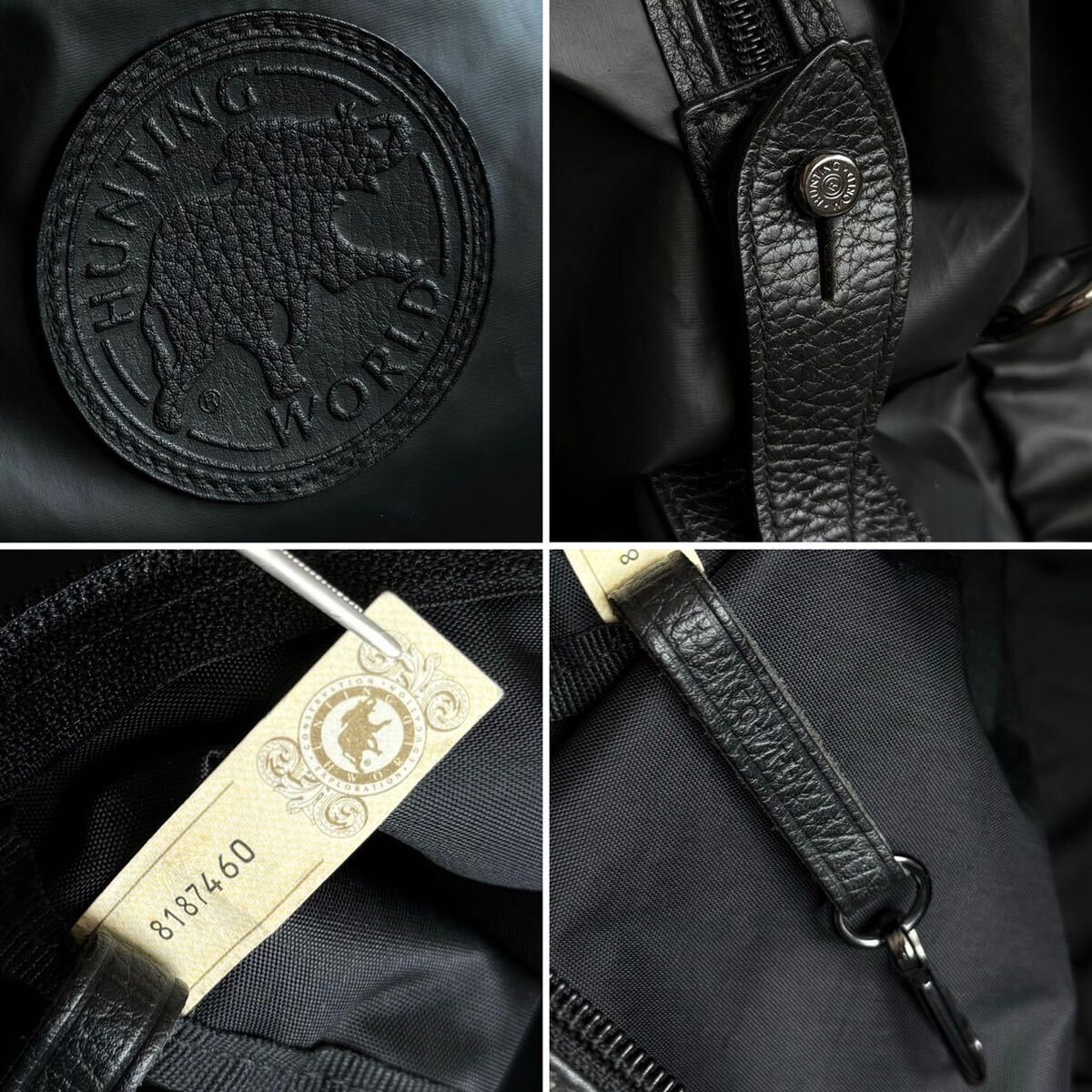 極美品/大容量●HUNTING WORLD ハンティングワールド ボストンバッグ ビジネス バチュークロス ナイロン レザー メンズ 出張 ブラック 黒