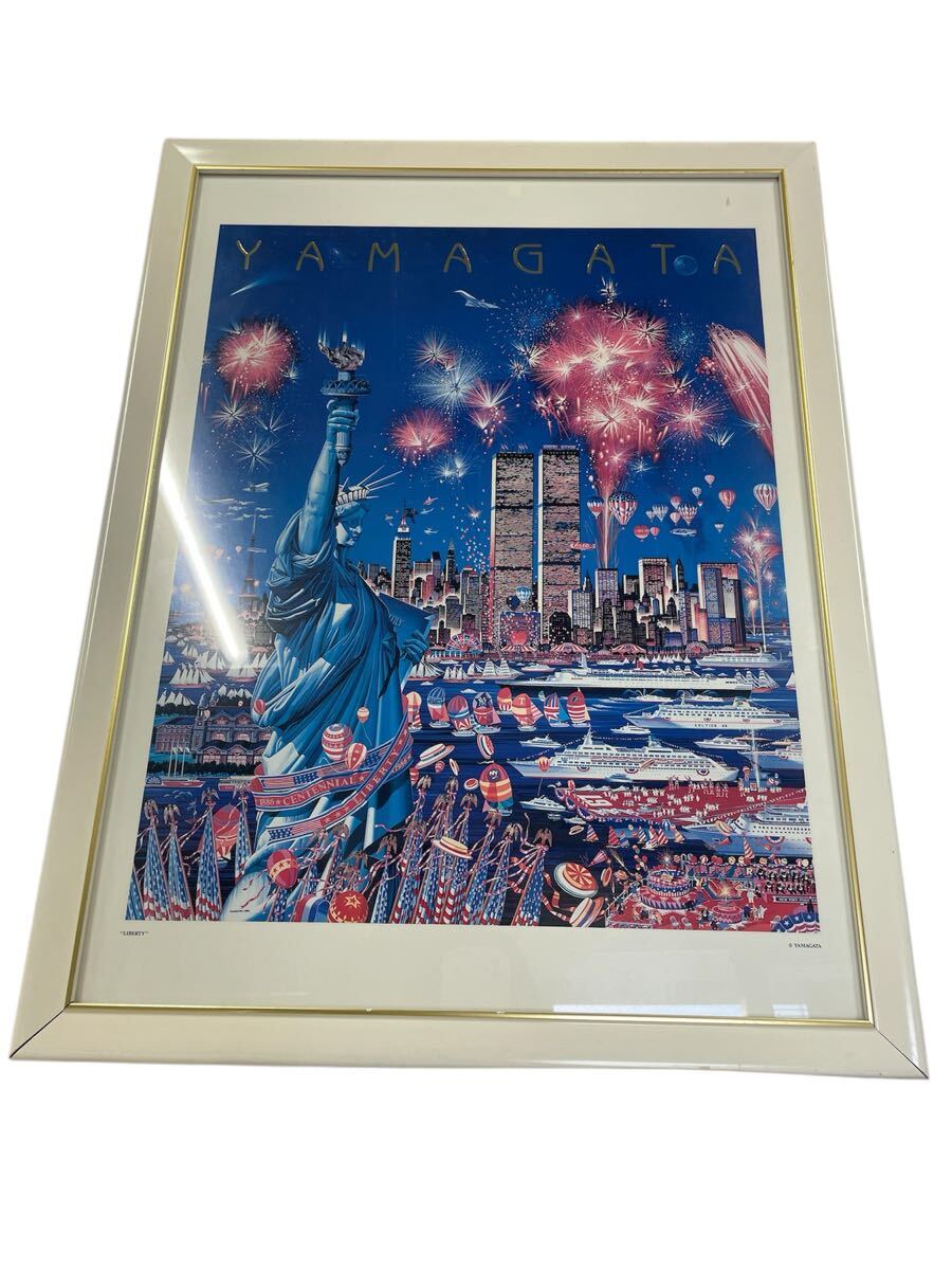 1円~ ヒロ・ヤマガタ『HAPPY BIRTHDAY LIBERTY 1986』額入りポスター・- テーマ:自由の女神と花火、祝祭的な雰囲気_画像2