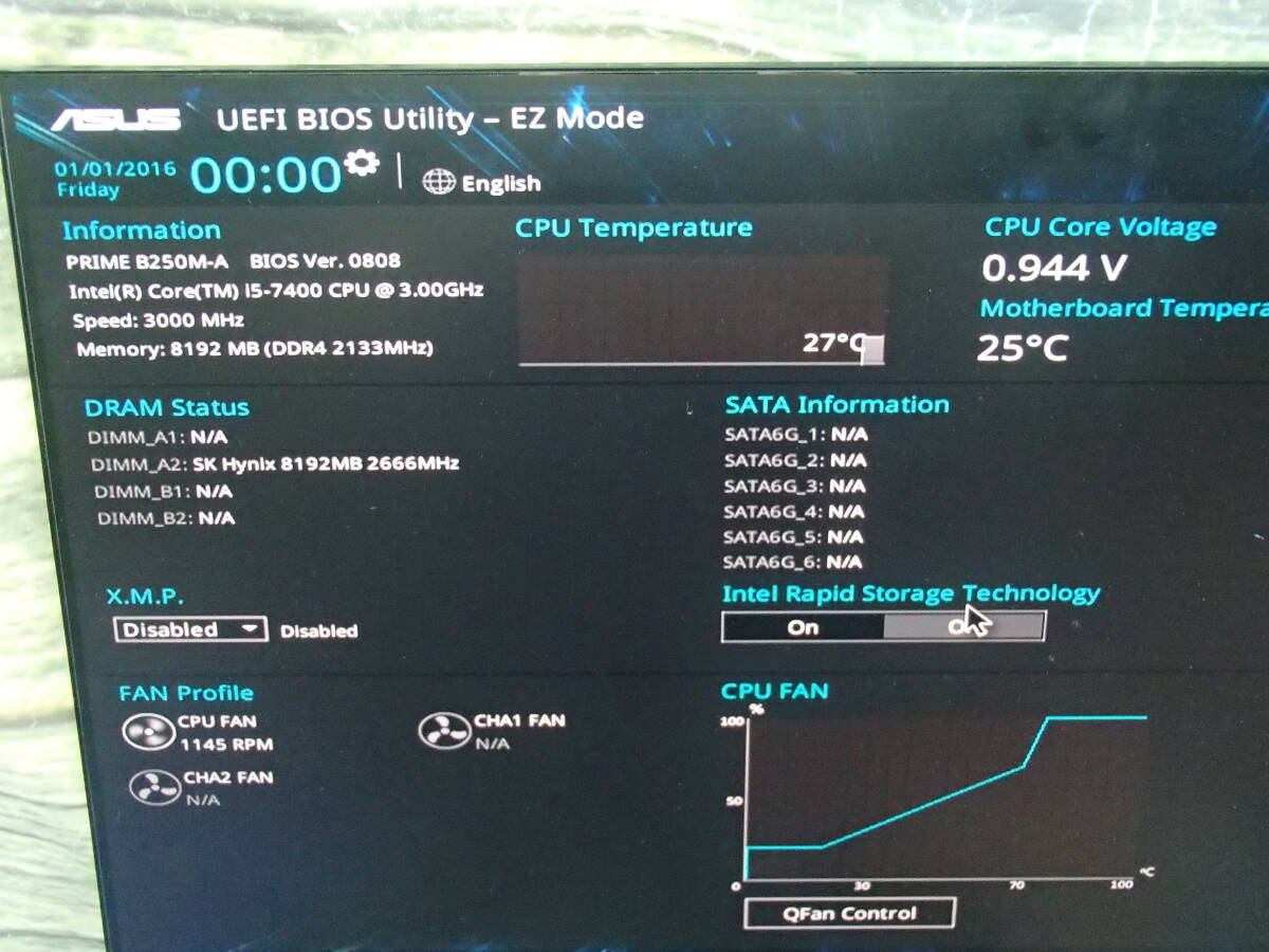 ■□1円スタート マザーボード ASUS PRIME B250M-A Core i5-7400 メモリ 8GB 付き ジャンク品□■