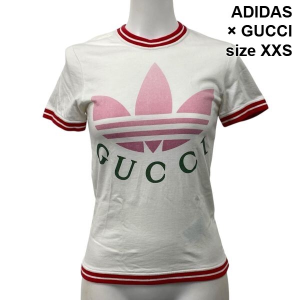 美品 アディダスグッチ ADIDAS GUCCI ロゴプリントTシャツ 22AW 綿 XXS 3號 レディース S5V295
