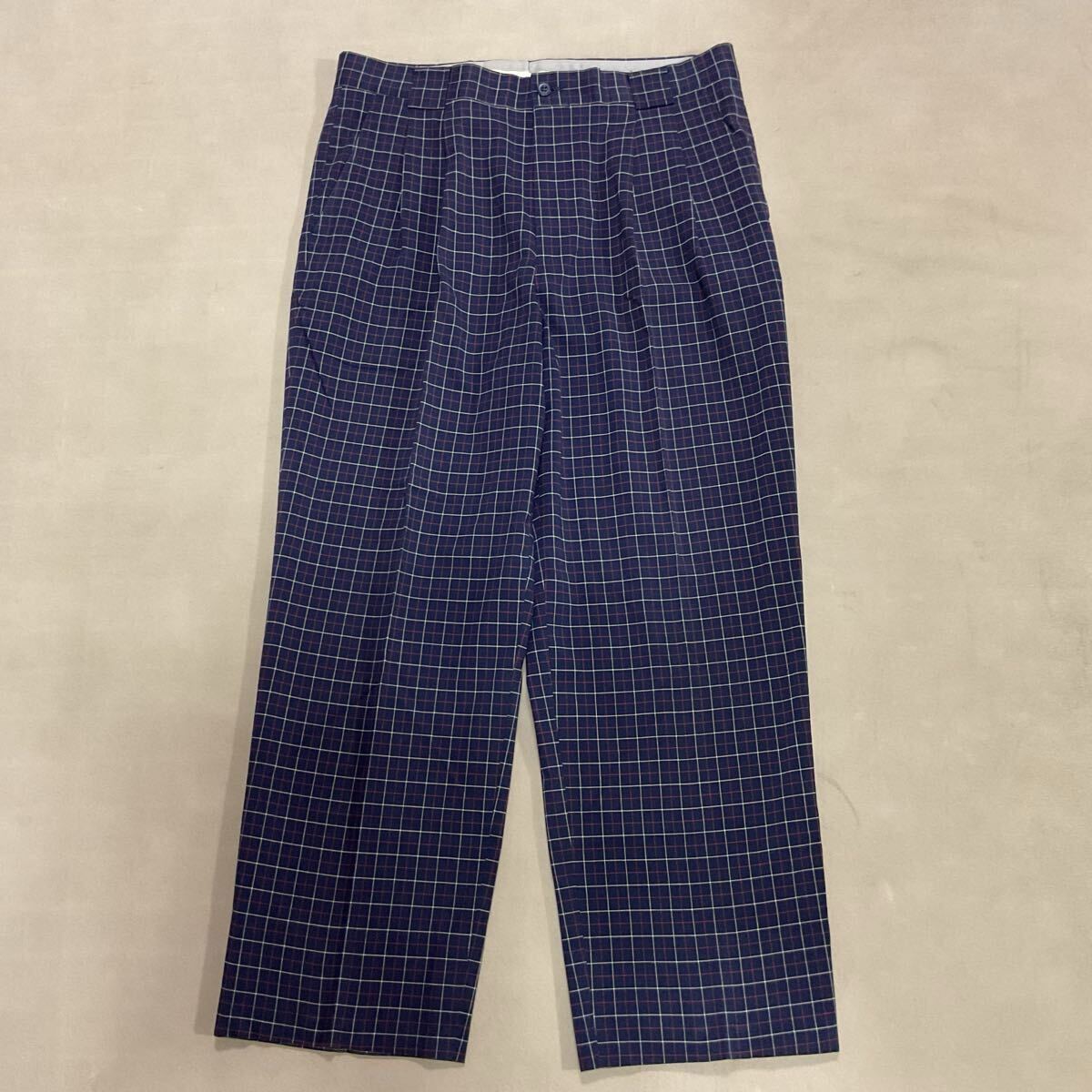【超美品】FILA フィラ メンズ88 ゴルフウェア ゴルフパンツ ゴルフスラックス チェック柄 ストレッチ センタープレス ネイビー_画像2