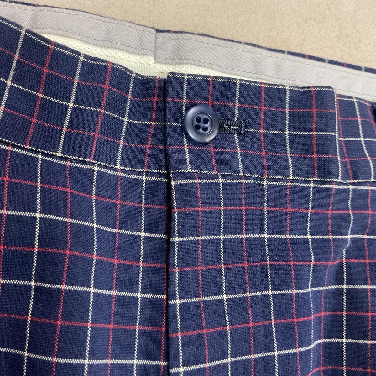 【超美品】FILA フィラ メンズ88 ゴルフウェア ゴルフパンツ ゴルフスラックス チェック柄 ストレッチ センタープレス ネイビー_画像3