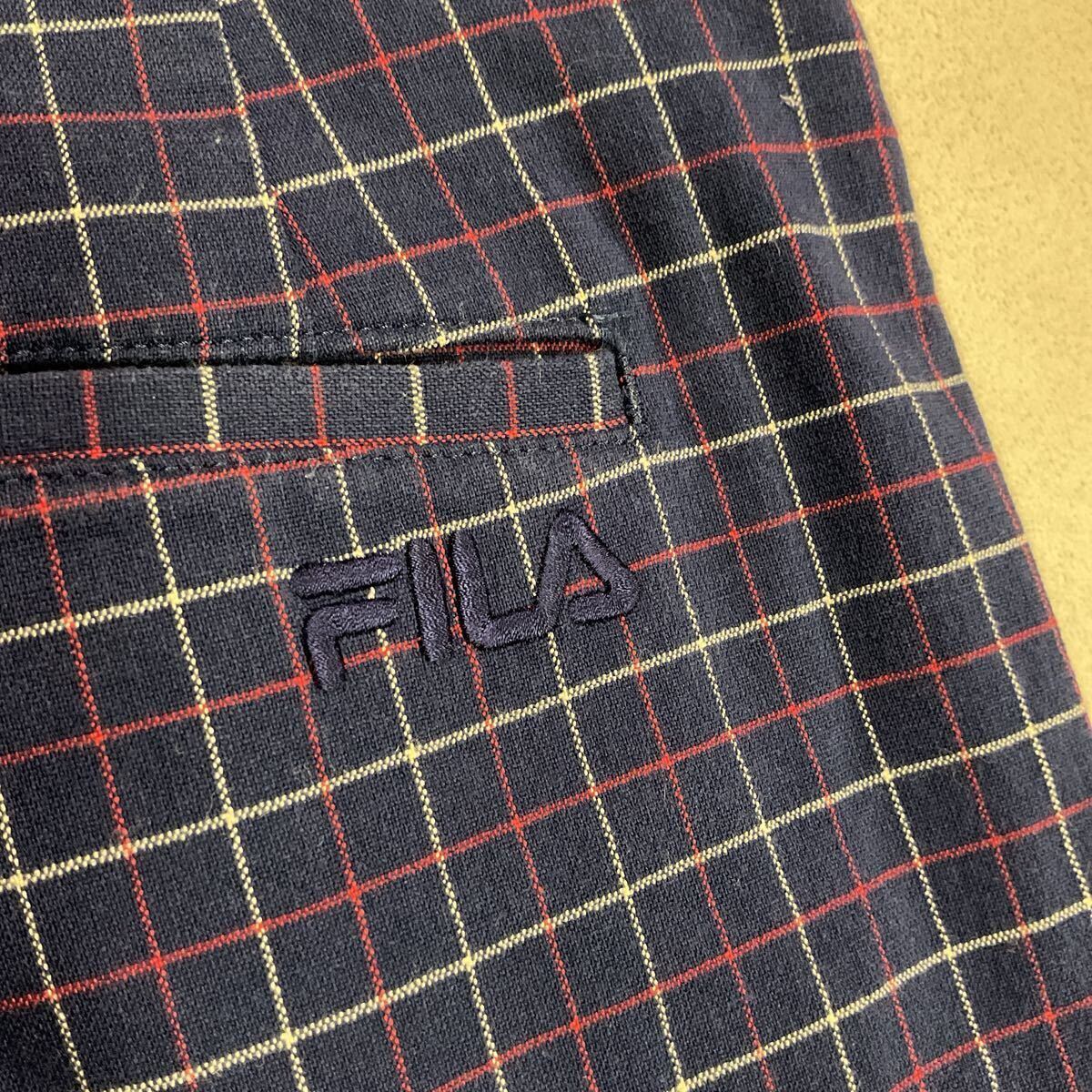 【超美品】FILA フィラ メンズ88 ゴルフウェア ゴルフパンツ ゴルフスラックス チェック柄 ストレッチ センタープレス ネイビー_画像5