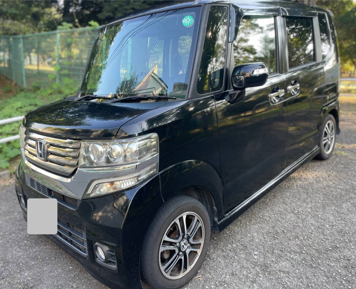 【1円売切 車検付】N-BOX カスタム G SSパッケージ 両側(cè)パワスラD HID 車中泊 地デジナビ 純正アルミ 人気の黒　買い物　通勤　普段の足に