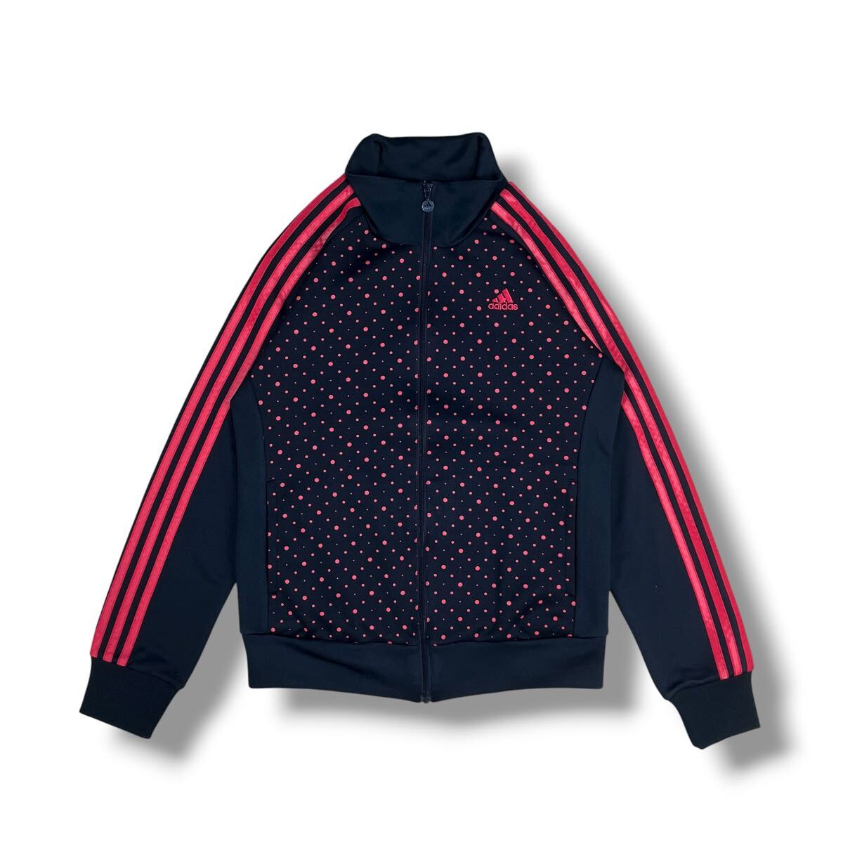 OK0930 Adidas アディダス トラックジャケット Y2K ジャージ 水玉ドット柄 スリーストライプ Climalite ネイビー×ピンク Mサイズ
