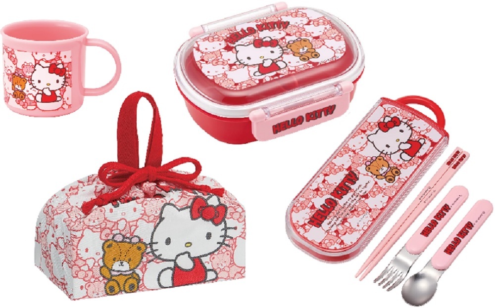  новый товар нераспечатанный *Skater. коробка для завтрака 4 позиций комплект * Hello Kitty | Sanrio 360ml ланч box . палочки для еды комплект вилки, ложки, палочек стакан мешочек ребенок Kids девочка красный сделано в Японии 