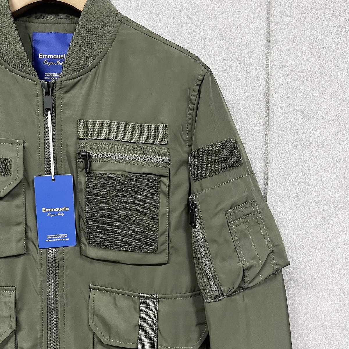 個性?フライトジャケット/MA-1 定価7萬◆Emmauela?イタリア?ミラノ発◆撥水 マルチポケット ブルゾン アウトドア アウター 2XL/52