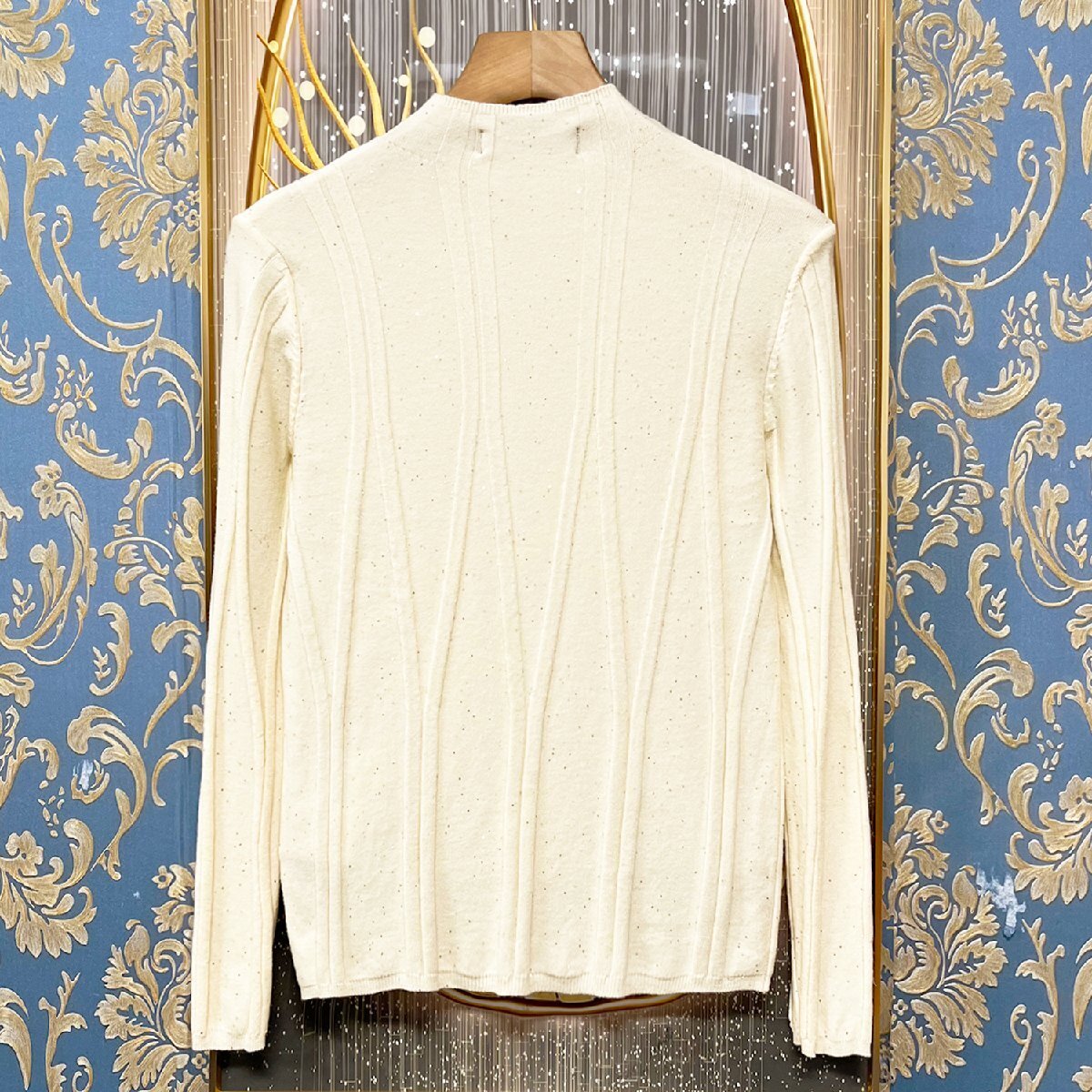 定価4萬★christian milada?ミラノ発?セーター★ウール混 ニット 柔らか スパンコール 気品 スリム ブラウス トップス レディース S