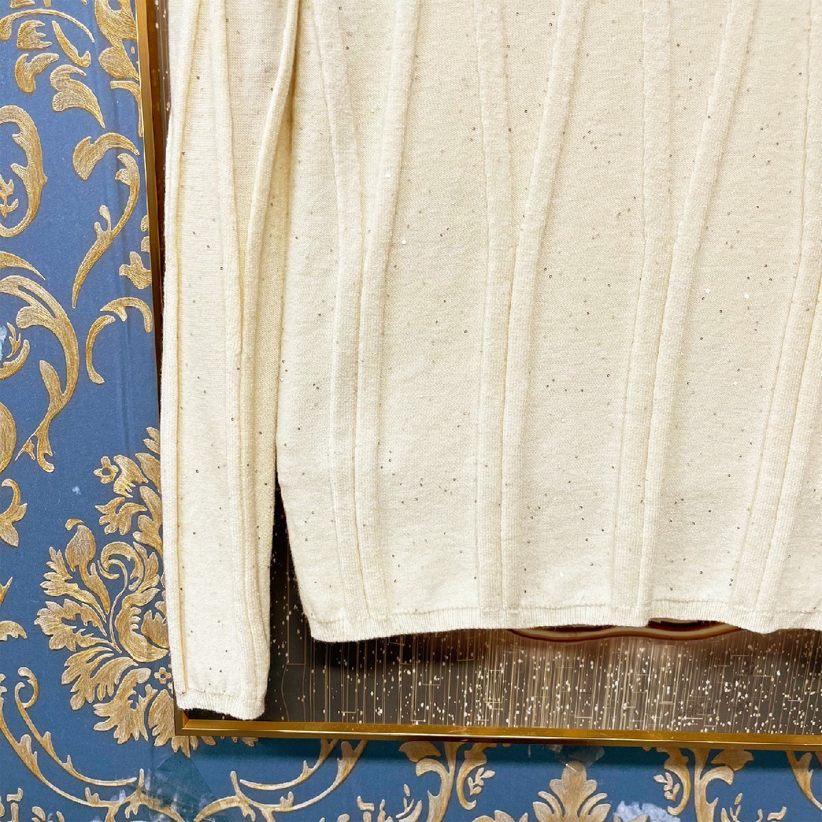 定価4萬★christian milada?ミラノ発?セーター★ウール混 ニット 柔らか スパンコール 気品 スリム ブラウス トップス レディース S