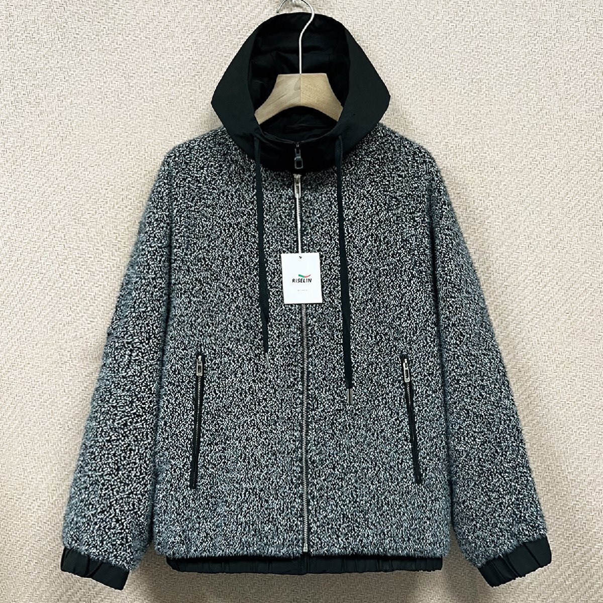 上品ヨーロッパ製※定価7万◆ブルガリア発※RISELIN ファージャケット ミンク/カシミア混 柔らか フード付き 重ね着風 アウター 秋冬 XL/50