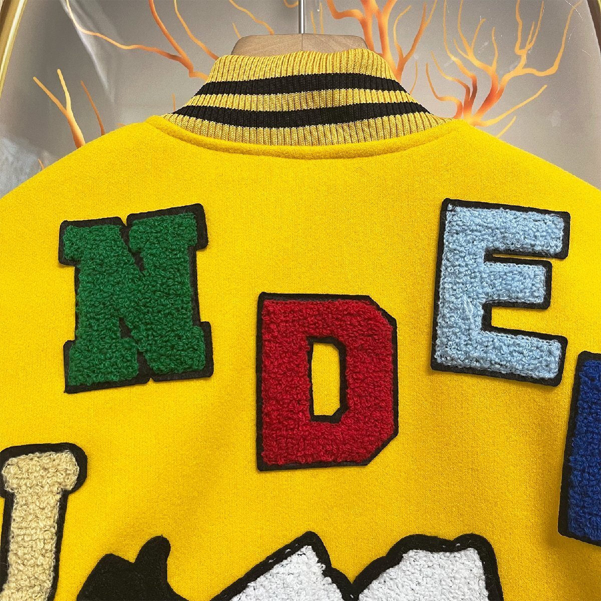 高級EU制＆定価7萬◆UABONI*Paris*スタジャン*ユアボニ*パリ発◆上品カシミヤ 防風 切替 バラ 英字 カラフル カッコいい ストリート XL/50