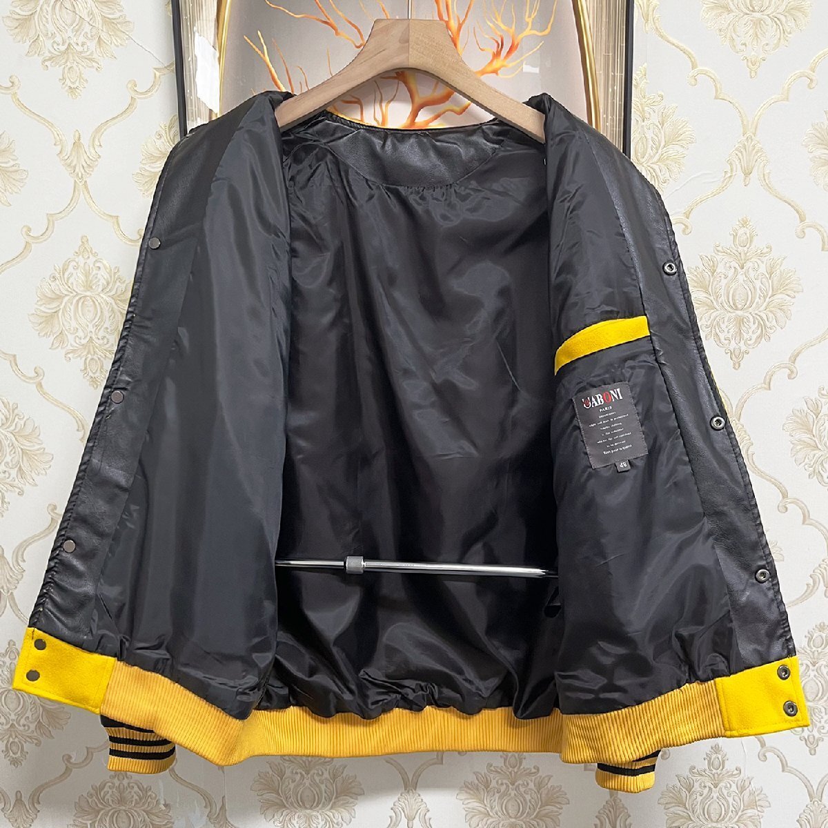 高級EU制＆定価7萬◆UABONI*Paris*スタジャン*ユアボニ*パリ発◆上品カシミヤ 防風 切替 バラ 英字 カラフル カッコいい ストリート XL/50