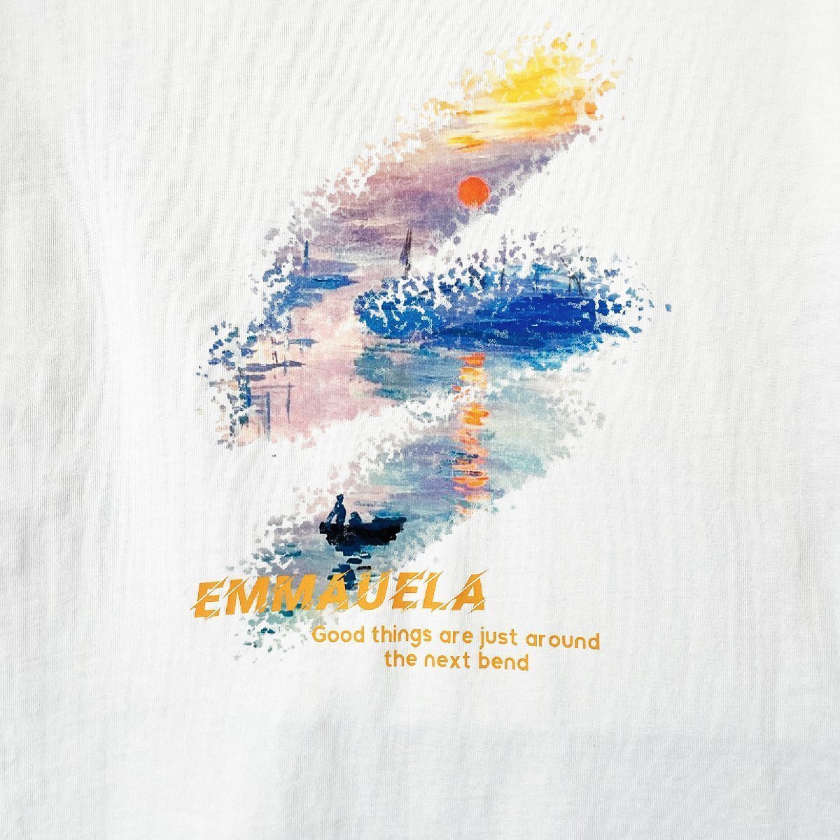 絶賛?半袖Tシャツ 定価2萬◆Emmauela?イタリア?ミラノ発◆綿100％ 上質(zhì) 吸汗速干 個性 夕焼け スウェット レジャー リゾート 夏服 2XL