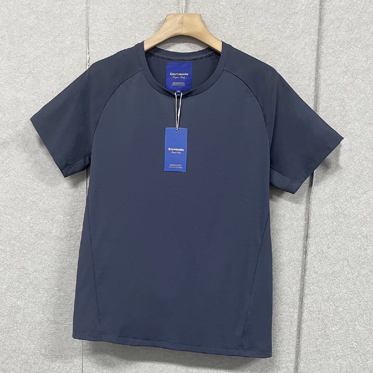 定番?半袖 Tシャツ 定価2萬◆Emmauela?イタリア?ミラノ発◆シルク混 接觸冷感 速干 通気 無地 丸首 カジュアル スポーツ 夏 2XL/52