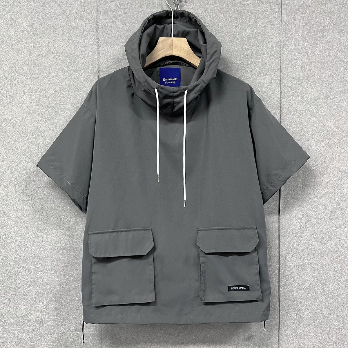 定番?セットアップ 定価7萬◆Emmauela?イタリア?ミラノ発◆通気 快適 形態(tài)安定 無地 半袖 パーカー ショートパンツ 上下セット M/46