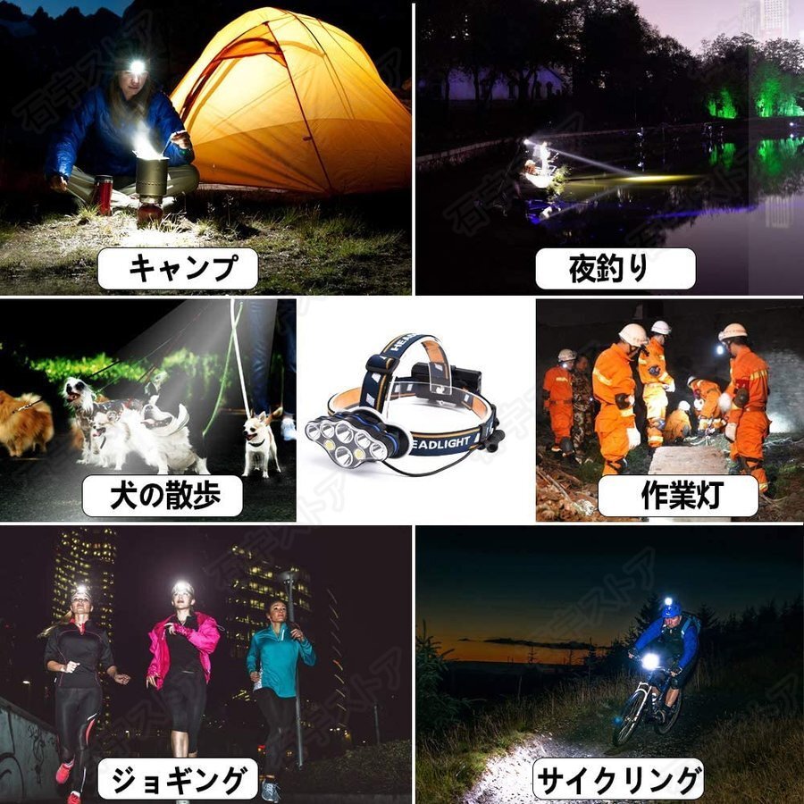 ヘッドライト led 充電式 ヘッドランプ - 軽量 防水 90度調(diào)節(jié)可能 高輝度 18650型バッテリー 夜釣り 登山 アウトドア作業(yè)用 shw193