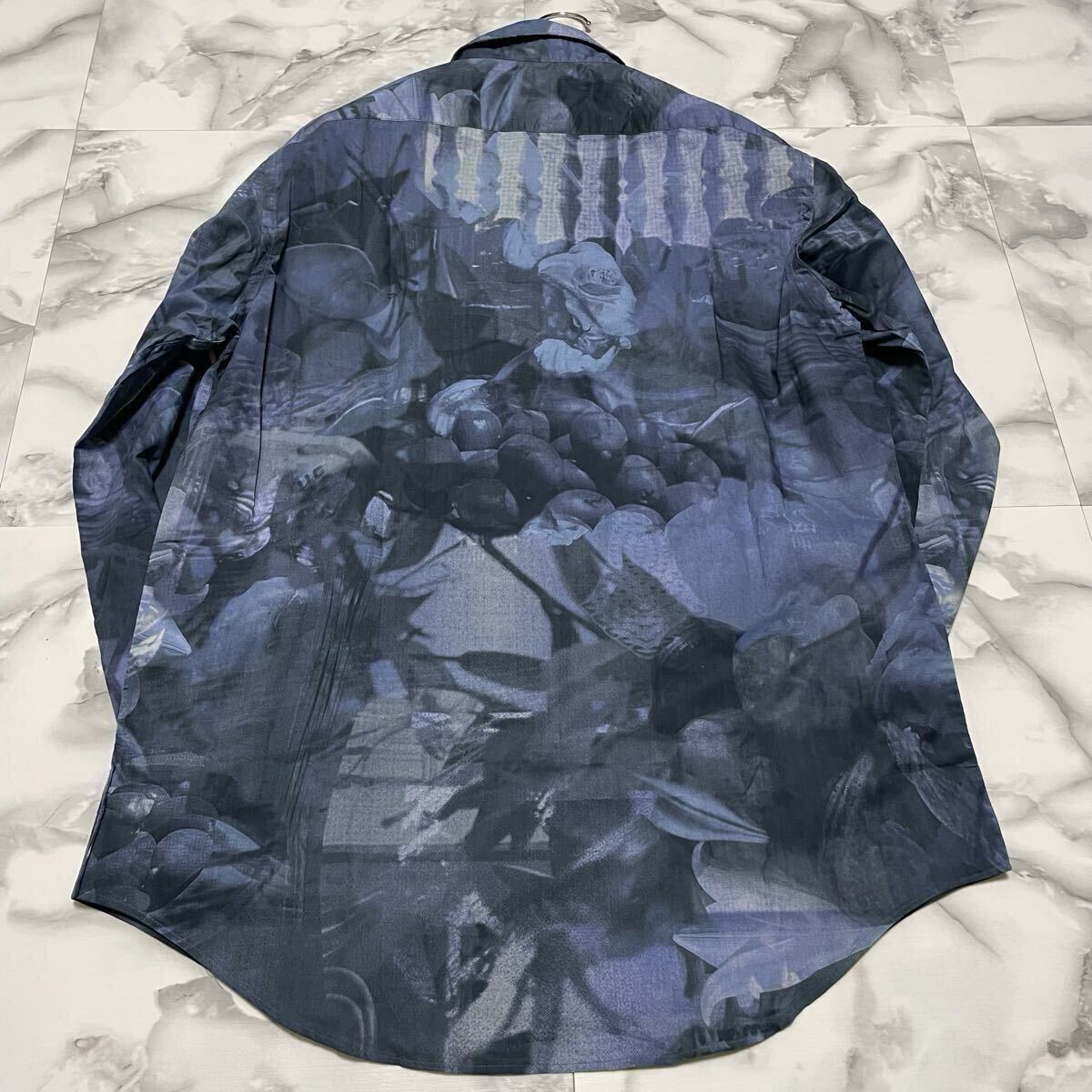 未使用級●希少XL!現(xiàn)行 ポールスミス 長袖シャツ Paul Smith 総柄 パッチワーク フォトプリント コラージュ 切替 ボタンダウン LL ネイビー