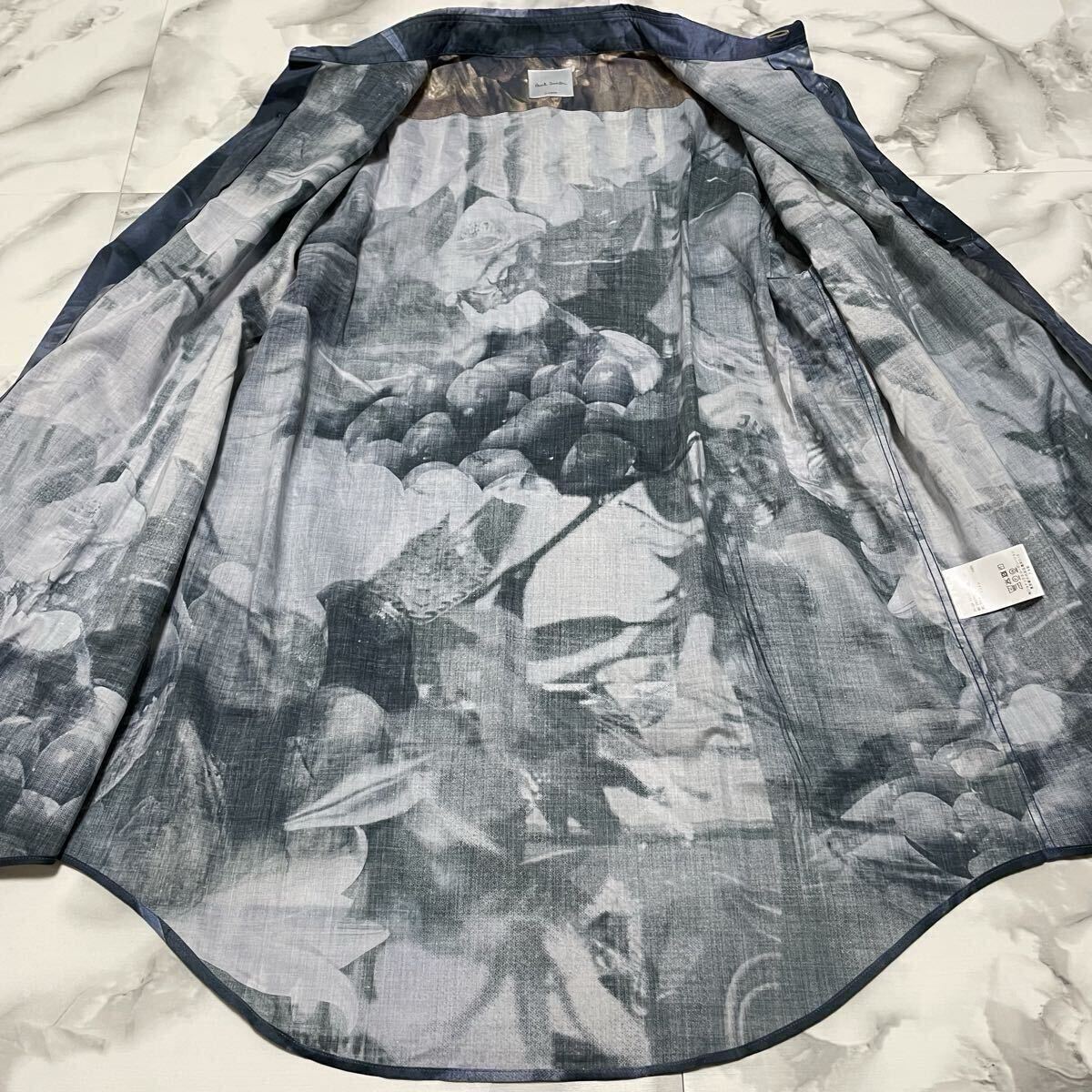 未使用級●希少XL!現(xiàn)行 ポールスミス 長袖シャツ Paul Smith 総柄 パッチワーク フォトプリント コラージュ 切替 ボタンダウン LL ネイビー