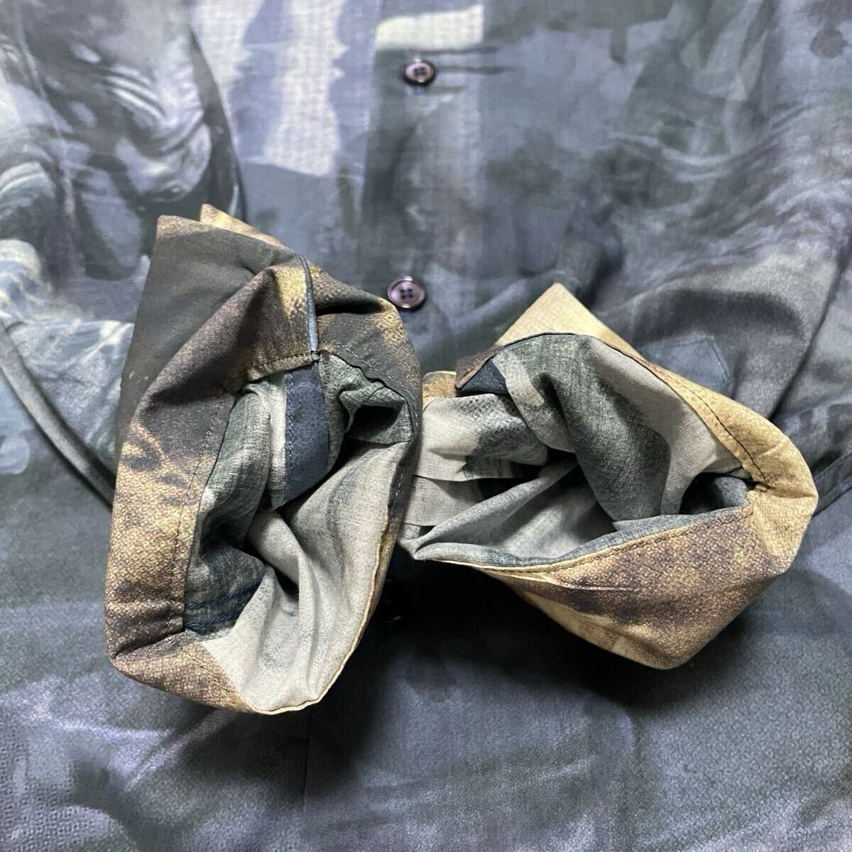 未使用級●希少XL!現(xiàn)行 ポールスミス 長袖シャツ Paul Smith 総柄 パッチワーク フォトプリント コラージュ 切替 ボタンダウン LL ネイビー