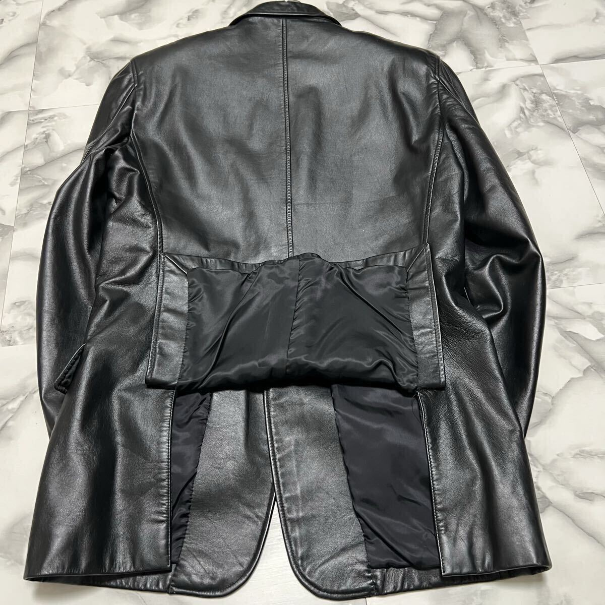 極美品●希少XL! ポールスミス 【圧巻光沢感】Paul Smith ラムレザー テーラードジャケット PSボタン 本切羽 羊革 LL 入手困難 ブラック 