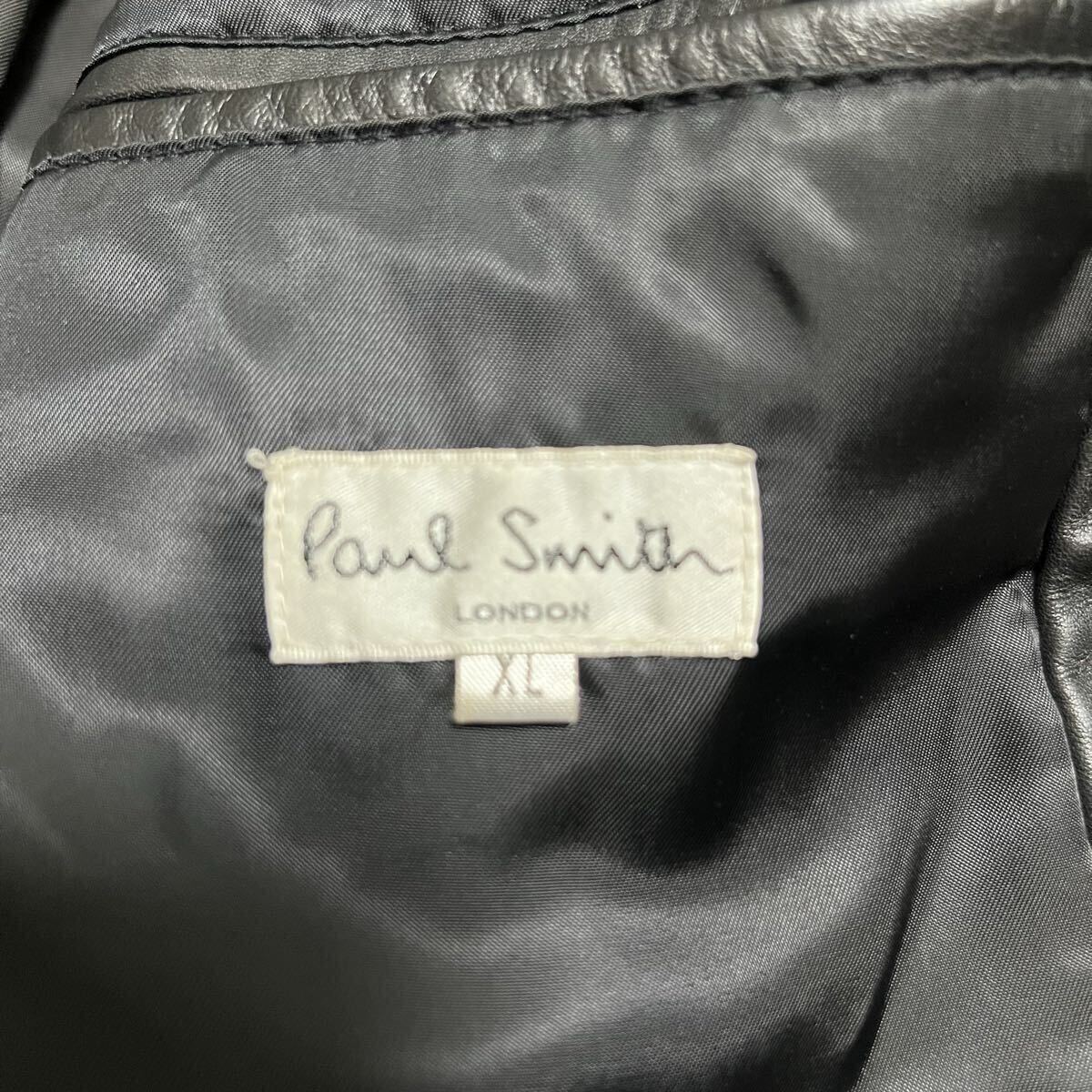極美品●希少XL! ポールスミス 【圧巻光沢感】Paul Smith ラムレザー テーラードジャケット PSボタン 本切羽 羊革 LL 入手困難 ブラック 