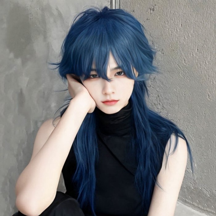フルウィッグ セミロング ブルー ウルフカット ストレート コスプレ ウィッグ K-POP レディース ウイッグ 自然 おしゃれ