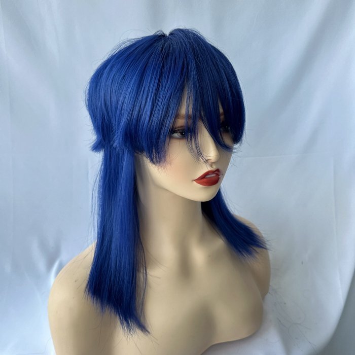 フルウィッグ セミロング ブルー ウルフカット ストレート コスプレ ウィッグ K-POP レディース ウイッグ 自然 おしゃれ