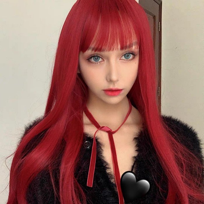 フルウィッグ ロング丈 赤髪 ストレート ウィッグ 女性 レディース ロング ウイッグ K-POP コスプレ エルフ 自然