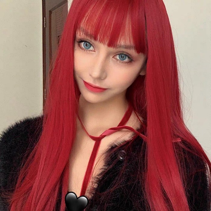 フルウィッグ ロング丈 赤髪 ストレート ウィッグ 女性 レディース ロング ウイッグ K-POP コスプレ エルフ 自然